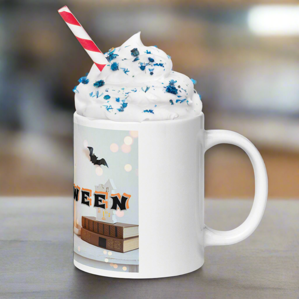 (Delivery only) Glossy white Halloween mug