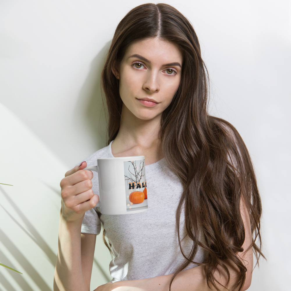 (Delivery only) Glossy white Halloween mug