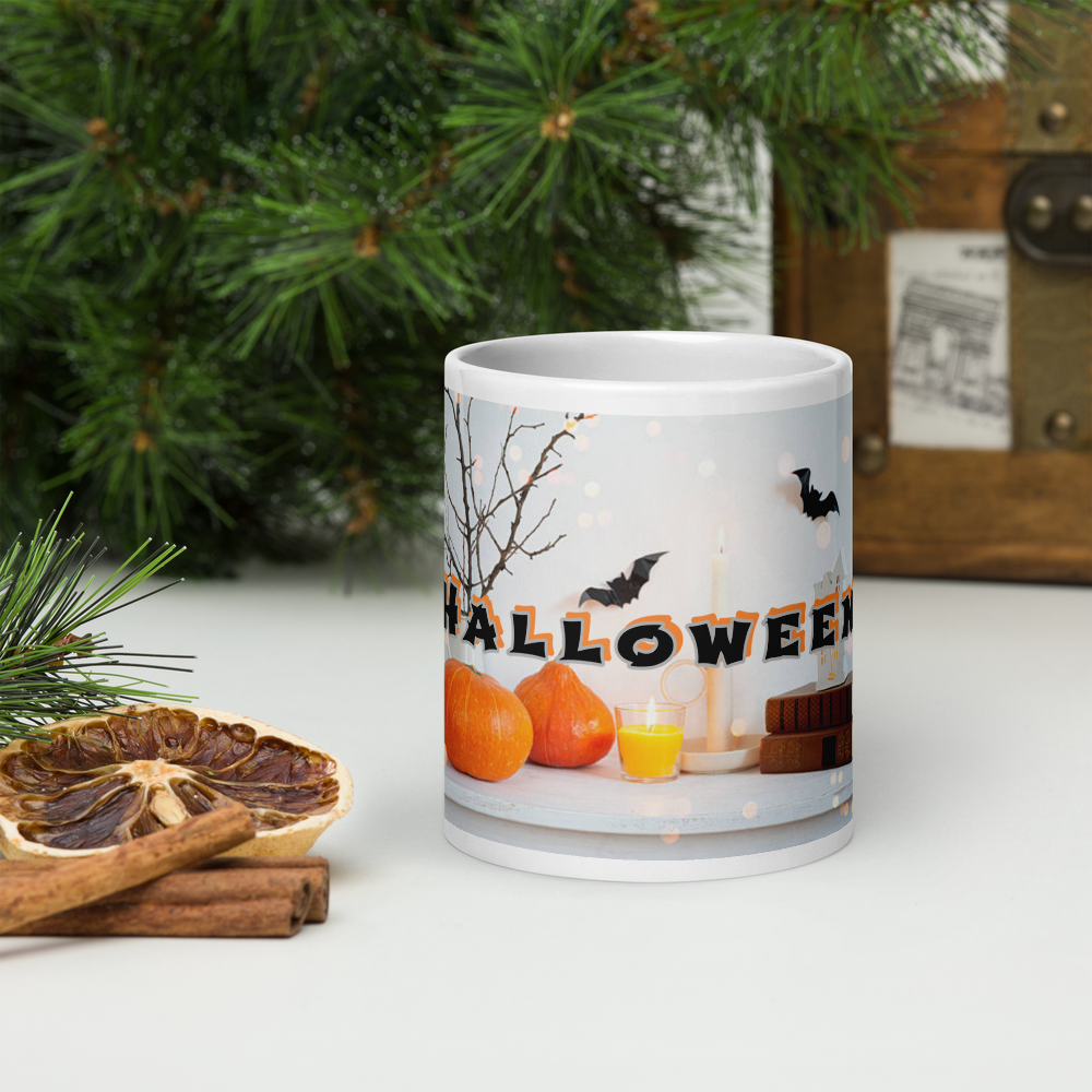 (Delivery only) Glossy white Halloween mug