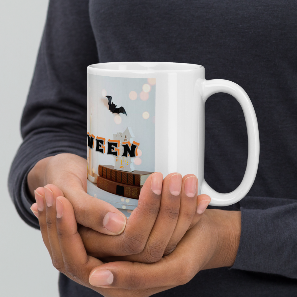(Delivery only) Glossy white Halloween mug