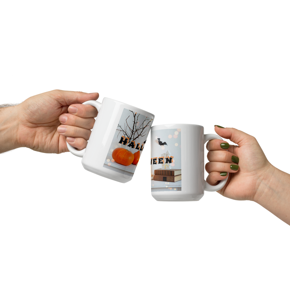 (Delivery only) Glossy white Halloween mug