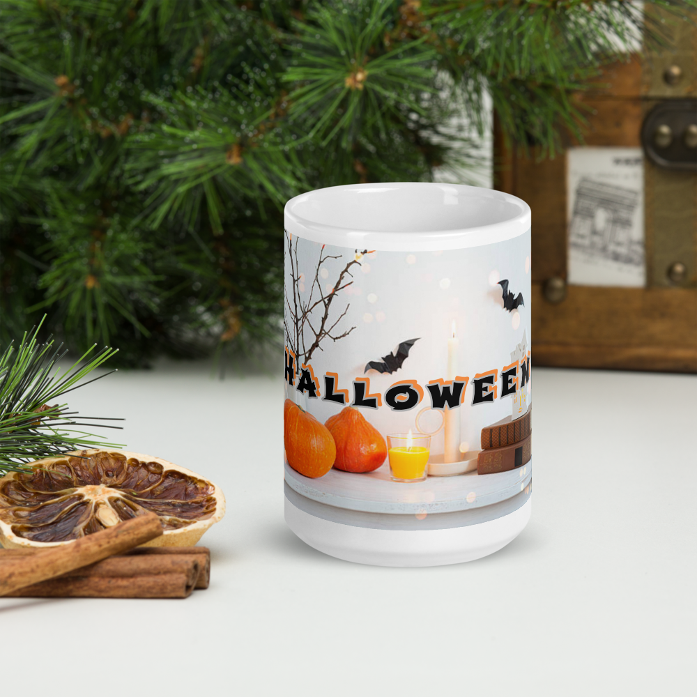 (Delivery only) Glossy white Halloween mug