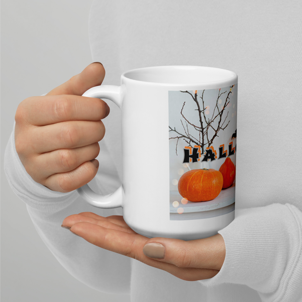 (Delivery only) Glossy white Halloween mug