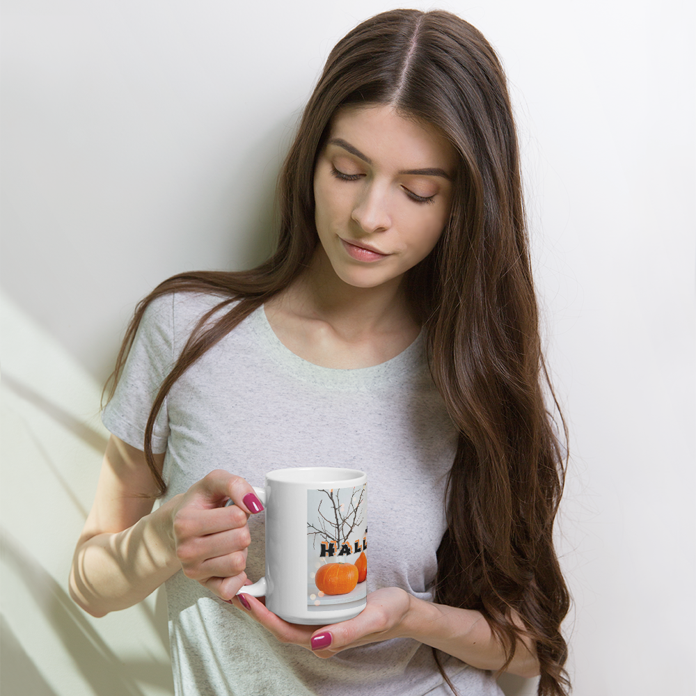 (Delivery only) Glossy white Halloween mug