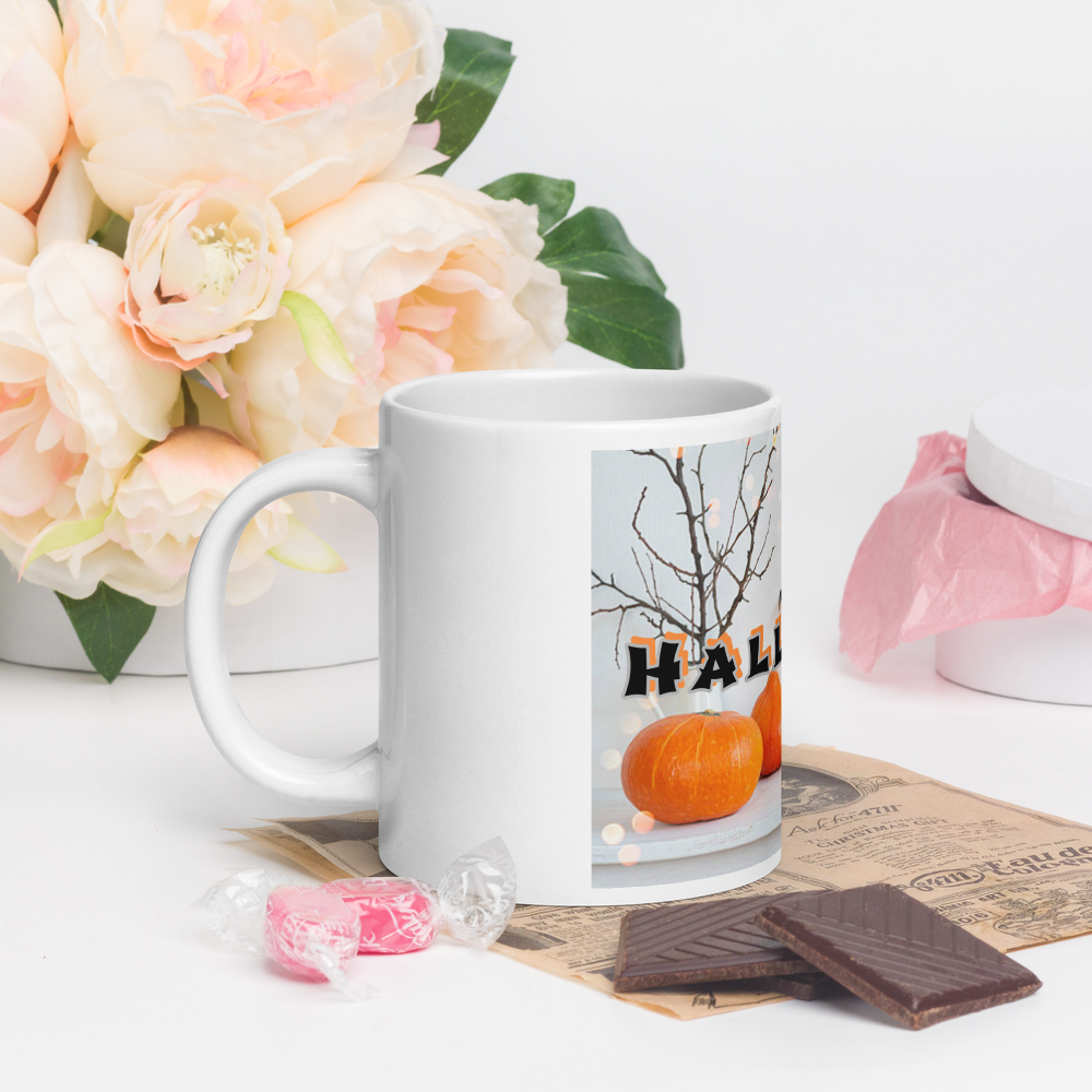 (Delivery only) Glossy white Halloween mug