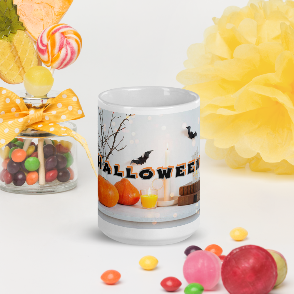 (Delivery only) Glossy white Halloween mug