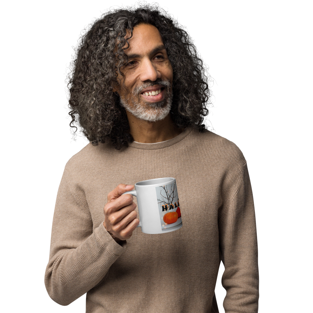 (Delivery only) Glossy white Halloween mug