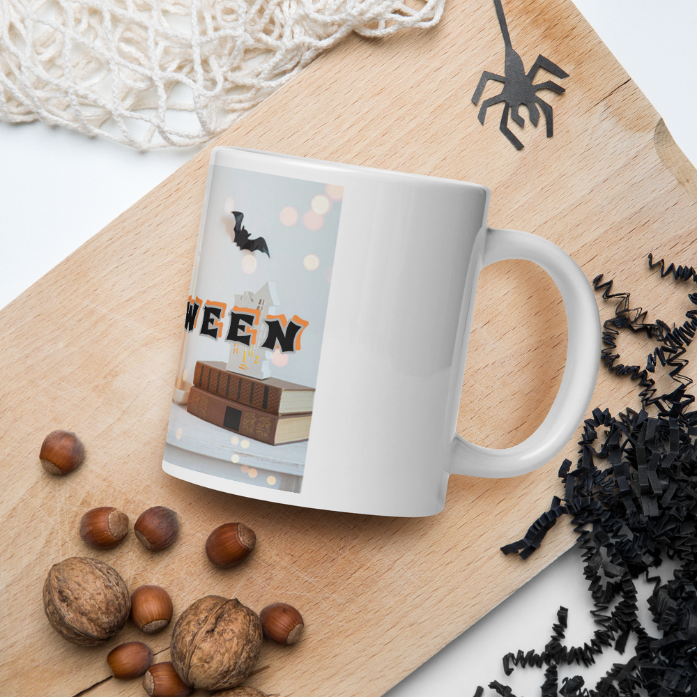 (Delivery only) Glossy white Halloween mug