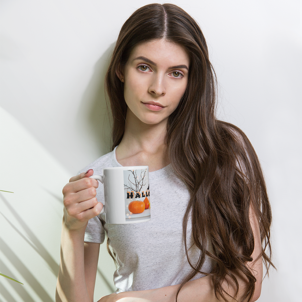 (Delivery only) Glossy white Halloween mug