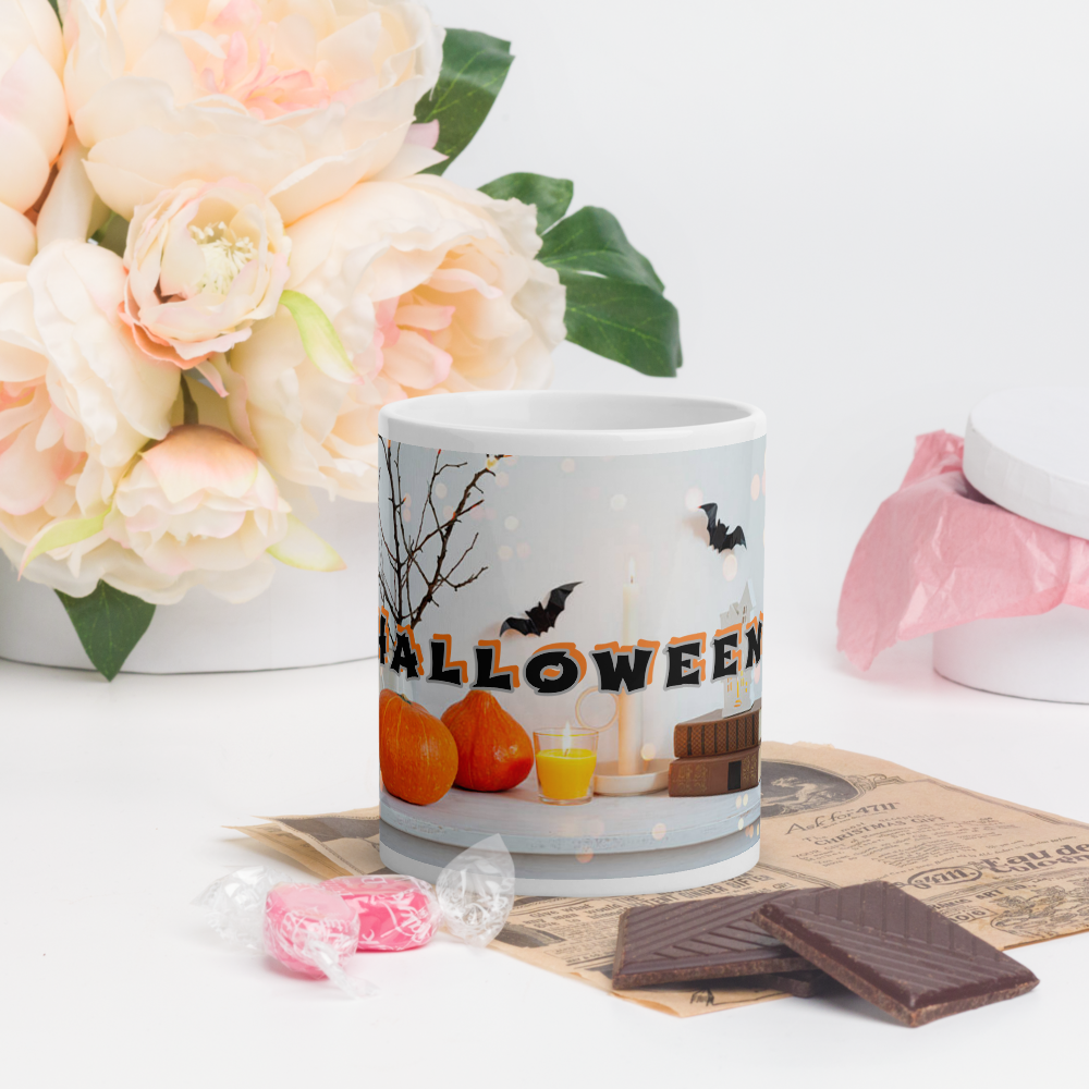 (Delivery only) Glossy white Halloween mug