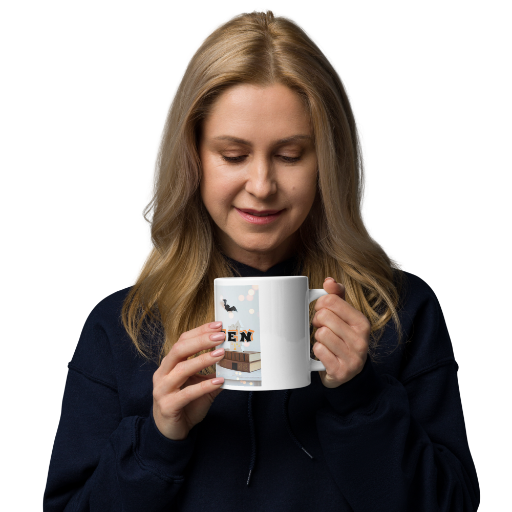 (Delivery only) Glossy white Halloween mug