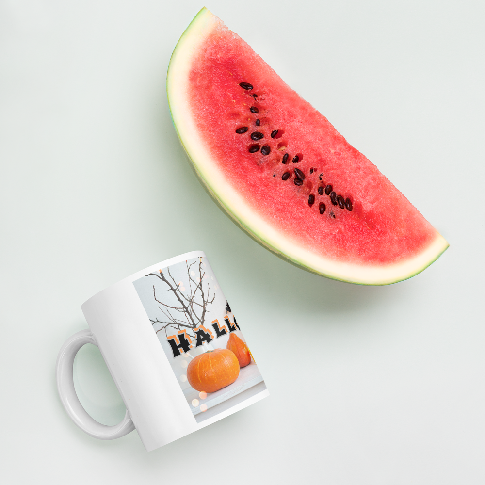 (Delivery only) Glossy white Halloween mug