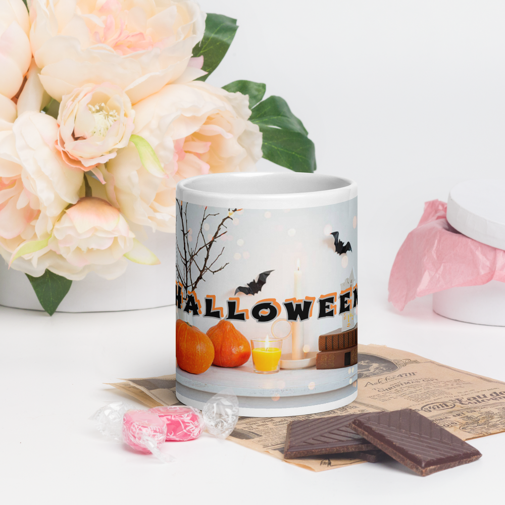 (Delivery only) Glossy white Halloween mug