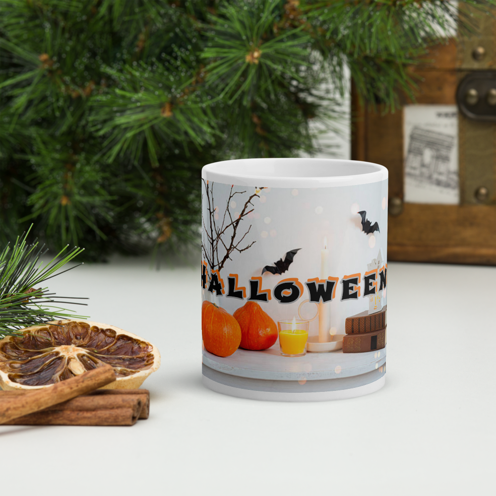 (Delivery only) Glossy white Halloween mug